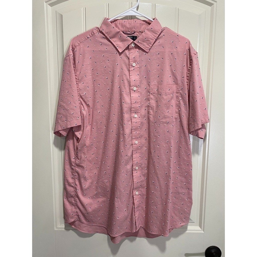 Faherty Mens Short‎ Sleeve Movement Shirt Sz XL Red Floral Button Up Casual